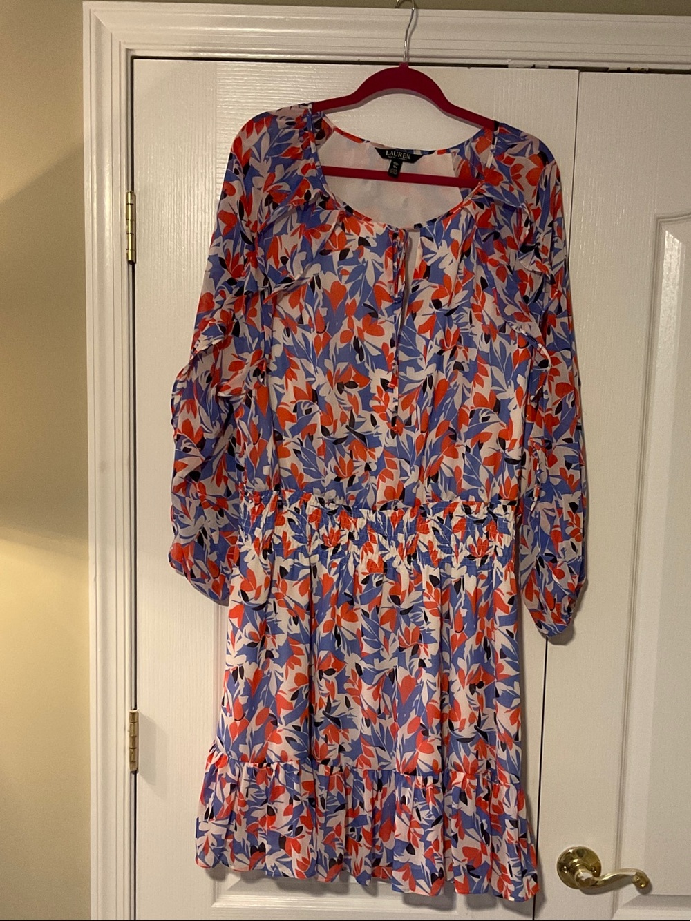 Lauren Ralph Lauren Coral, Blue & White Long-Sleeve Floral Dress